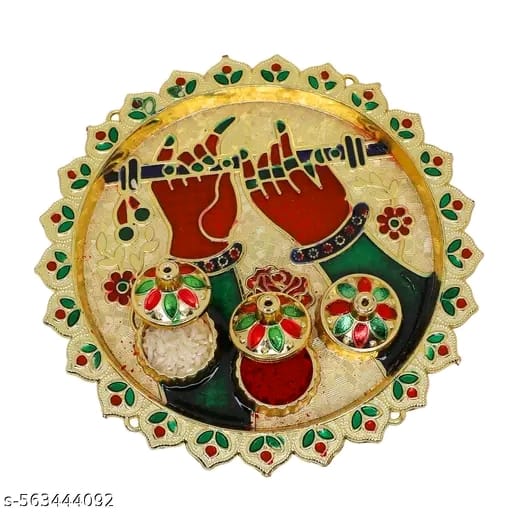 JWELLA Rudraksha Rakhi with Quirky Raksha Bandhan Card, kumkum & Decorative Pooja Thali (18cm) - Pack of 1| Sacred Rakhi Gift Set for Brother | Rakhi Combo for Pyare Bhai