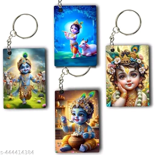 ASvik Creation Premium Cute Krishna-2 Printed Keychain (Pack of 4) For Bike, Scooty, Car, Acrylic Keyholder