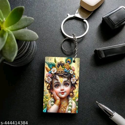 ASvik Creation Premium Cute Krishna-2 Printed Keychain (Pack of 4) For Bike, Scooty, Car, Acrylic Keyholder