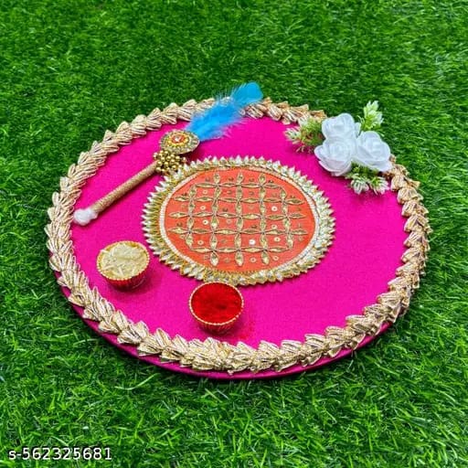 Stick for Welcome Plate Home Pooja Wedding Rakhi Pooja thali Ethnic minakari Work traditinal haldi kumkum puja thali (10 INCH)
