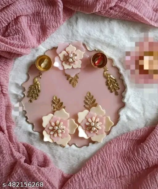 "Blush Bloom Designer Pooja Thali with Floral Embellishments"